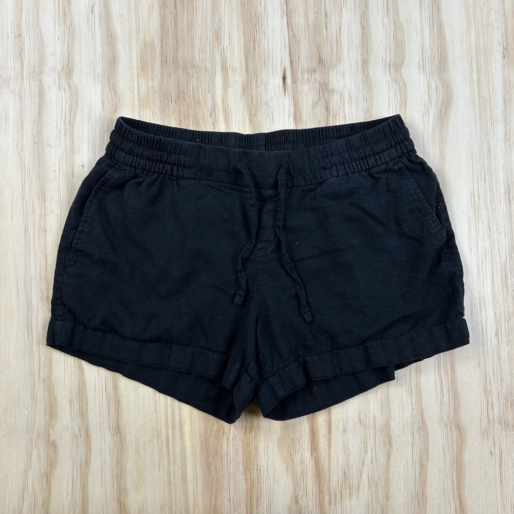 Old Navy Women's Linen Blend Shorts Black Small Elastic Waist Drawstring